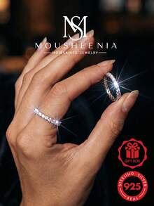MOUSHEENIA 925 Sterling Silver D Color VVS1 Moissanite Stackable Multi-Style Pave Eternity Band Ring, Bridal Jewelry, Wedding Anniversary Gift For Her - 00235MSR-2mm - View 1
