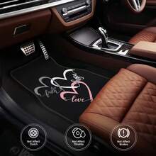 4pcs Heart Theme Printed Universal Car Floor Mats, Anti-Slip Durable, Suitable For Sedan, Truck & SUV Interior Protection, Enhance Driving Pleasure & Comfort - Multicolor - View 2