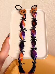 2pcs Girls Glitter Pumpkin Bow Hair Extensions Hair Ties Creative Funny Halloween Cosplay Stage Costume Headwear - Multicolor - View 4