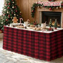 1pc Christmas Table Skirt, Red Haig Pattern Tablecloth Table Skirt Is Suitable For Kitchen, Restaurant, Picnic And Camping. Send A Decoration Farmhouse Style Home Layout Holiday Scene, Christmas Atmosphere And Create Classic Retro Patterns. - 1 - View 3