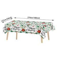 Christmas Rectangular Disposable Tablecloth - 54*108 Inches | (4 Pieces/1 Piece) Indoor And Outdoor Plastic Christmas Decorations | Winter Tablecloth For Christmas And New Year | White Plastic Tablecloth - White and Green - View 2