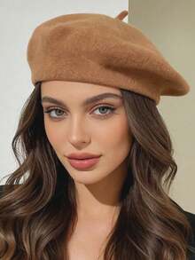 1pc Women's Solid Color Wool Felt Elegant Japanese Style Warm Beret Hat, Suitable For Daily Wear, Outings And Shopping In Autumn/Winter - Multicolor - View 9