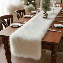 1-Piece Christmas White Soft Plush Faux Fur Table Runner, Winter Home Decor, Holiday Party Tablecloth, For Coffee Tables And Dressers, Festive Kitchen Dining Table Decoration, Home Party Decoration, Room Decoration, Party Decoration - Multicolor - View 7