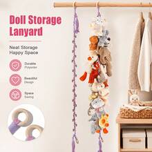 1pc Multi-Functional Hand- Doll Storage Lanyard Set With 20 Clips And 2 Hooks, Featuring Wooden Rings And Metal Clips, Plush Display Chain, Sturdy And Durable Space-Saving Closet Organizer Hanging Accessory, Christmas, Halloween - one-size - View 5