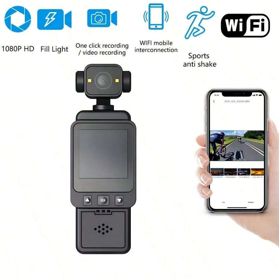 Wifi Digital Camera, DV Camera, 180° Rotating Lens, With Flash, 1080P Ultra Clear, Motion Stabilization, One-Key Recording/Video Capture, Wifi Phone Connection, Equipped With 64Gb SD Card And 1000Mah Battery - Black - View 1
