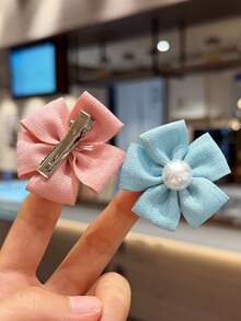 10pcs Cute Girls Pearl Flower Hair Clips, 3D Fabric Petal Design, Children's Bun Hair Clips, Suitable For School, Outings, Festivals, Versatile Energetic Little Girl Hair Accessories - Red - View 6