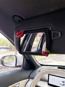 1PC Luxury Sparkling Rhinestone Red Lips Cherry Decor Car Sun Visor Makeup Mirror Grooming High Definition Mirror - Multicolor - View 4