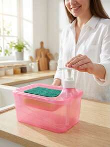 Press-Type Soap Dispenser Bathroom Refillable Bottle Brush Soap Dispenser Soap Dispenser Bathroom Kitchen Cleaning Soap Dispenser Soap Dispenser Box Press-Type Detergent Box Square Sponge Brush Box Divided Storage Box Kitchen Essentials Bathroom Decor - Multicolor - View 8
