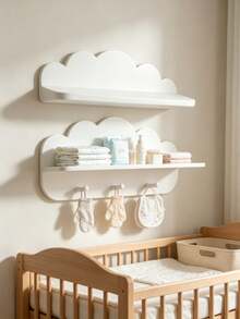 1/2/3pcs Cloud-Shaped Baby Room Wall Shelf, Floating Storage Rack With Hooks, Baby Room Decor Organizer, Suitable For Baby Accessories And Supplies - Multicolor - View 6
