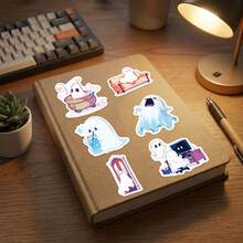 50PCS Cute Ghost PP Sticker Pack, Creative Adorable Style Ghost Pattern Decorative Stickers, Halloween Theme Decoration Stationery Stickers, Suitable For Scrapbooking, Laptop, Notebook, Diary And Personal Item Decoration, DIY Handmade Crafts - Set - View 9
