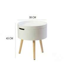 NEW Lightweight Compact White Round Bedside Table For Storage With Flap And Hidden Space, Side Table By The Bed On Stable Tripod Legs Made Of Natural Wood, - White - View 12