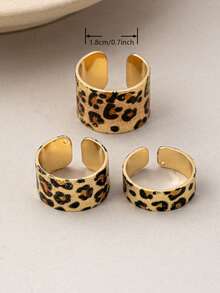 3pcs Fashionable Elegant Minimalist Leopard Print Open Ring Set, Suitable For Women's Daily Wear - Multicolor - View 5