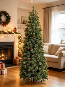 1 Blooming Pine Needle Christmas Tree With Fluffy And Full Branches. The Stable Base Prevents Tipping Over, And The Tree Is Easy To Assemble To Create A Strong Festive Atmosphere. Placed In The Living Room, It Fully Shows The Christmas Vibe. - Multiple Specifications - View 4