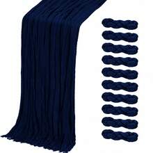 12pcs Navy Blue Cheesecloth Table Runner, Gauze Table Runner, Bohemian Style Semi-Transparent Cheesecloth Table Decor, Suitable For Wedding, Party, Bridal Shower, Baby Shower, Birthday, Engagement, Anniversary, Holiday, Dinner, Farmhouse Home Decor - Navy Blue - View 33