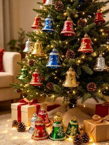 1 Set Christmas Ball Ornaments, Christmas Tree Hanging Decorations, Shiny Snowflake Pattern Bell Decor, Christmas Decoration, Christmas Gift, Hanging Christmas Decoration - A - View 4