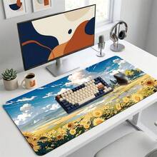 Sunflower Blue Sky White Clouds Pattern Gaming Mouse Pad, Non-Slip Rubber Desktop Mat, Smooth Sliding Surface, Suitable For Computer Laptop Office Home, Bright Abstract Art Decor, Back To School Supplies - A - View 4