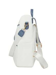 Contrast Color Line PU Backpack, Minimalist Geometric Patchwork Design, Water-Resistant, Multi-Compartment, Commuter Casual Small Backpack - Multicolor - View 6
