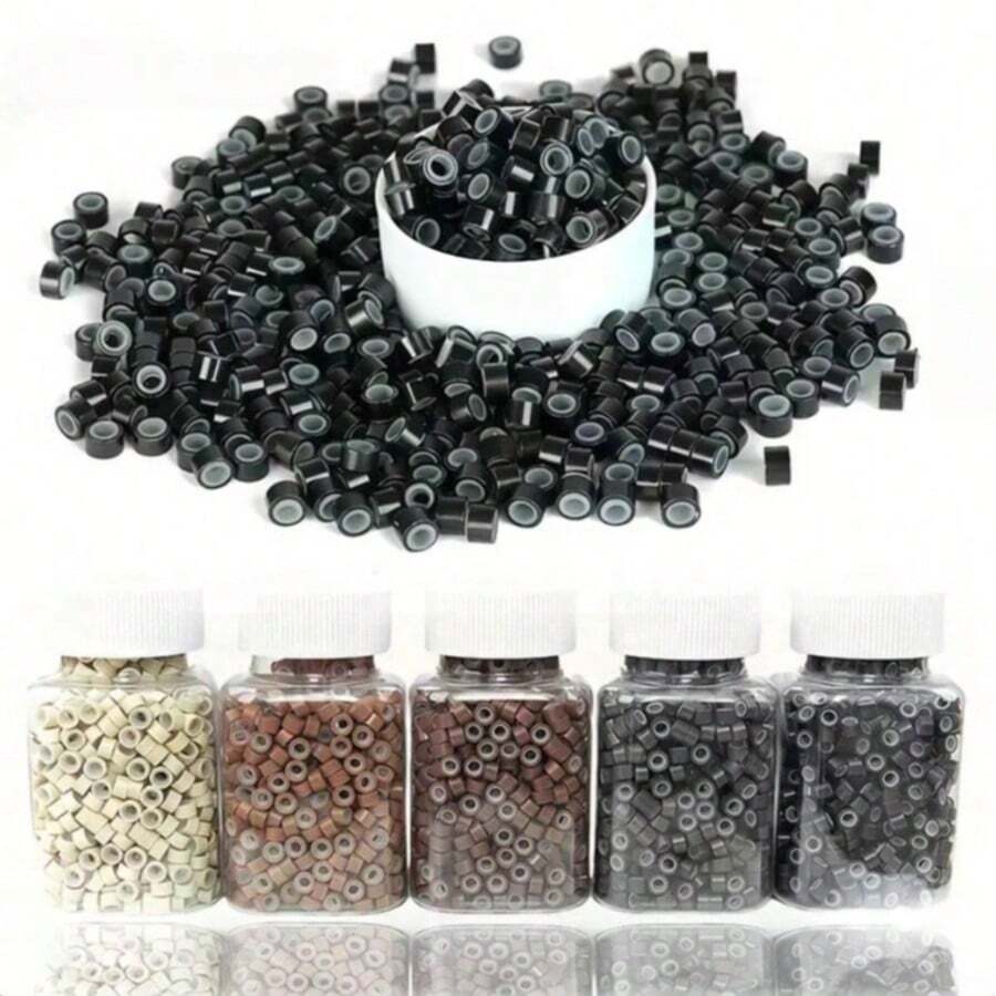 500 Pcs Micro Silicone Rings - 5mm Micro Link Rings For Secure Hair Extensions, Professional Silicone Hair Extension Beads For DIY Hairstyles, Braiding Hair Extensions, Feather Hair Extensions, Hairdresser Supplies - Black - View 1