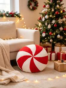 Christmas Round Throw Pillow, Red And White Candy Swirl Pattern Cushion, Soft Decorative Plush Pillow, Suitable For Christmas Home Party Sofa Decor - Multicolor - View 5