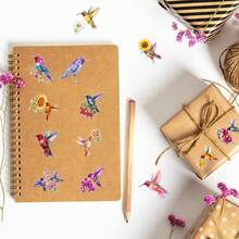 50pcs Watercolor Hummingbird Floral Stickers, Transparent PET Bird Flower Decals, Fresh Botanical Nature Sticker Pack, Waterproof DIY Decor For Journal Notebook Laptop Phone Scrapbook Planner, Christmas Gift For Sticker Lovers - Multicolor - View 7