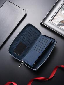 SHABILI Fashionable Men's Long Zipper Clutch Wallet, Korean Style, Multi-Card Slots, Business Casual Youth Handbag - Blue - View 3