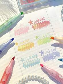 6pcs Fruity Scented Gold Glitter Highlighter Pens, Water-Based 6 Colors & 6 Scents, High Aesthetic Student Marker Pen For Highlighting And Drawing, Student Stationery - Fruit Scented Highlighter - View 5