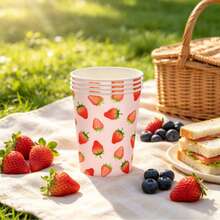 9oz Paper Cups 50pcs Disposable Bathroom Cups Strawberry Fruit Pattern Small Mouth Gargle Cups Toothbrush Rinsing Cups Suitable For Home Bathroom Picnic BBQ Travel Party Ice Cream Party Birthday Baby Shower PliesN - Pink - View 3