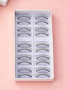 20 Pairs Natural Look False Eyelashes, Handmade Transparent Stem Eyelashes, Thin And Lightweight For Daily Makeup And Work, Reusable, Fashionable Nude Makeup Ultra-Thin Realistic False Eyelashes, Suitable For Women, For Practice On Mannequin Head Eyelash Extension Supplies, Essential For Beginners, Waterproof - Black - View 3