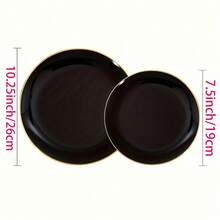 15pcs 7.5 Inch And 6pcs 10.25 Inch Black Single Ring Gold Rim Plates, 2 Sizes Available, Reusable And Washable, Perfect For Home, Hotel, Birthday, Outdoor And Various Party Events - Black - View 3