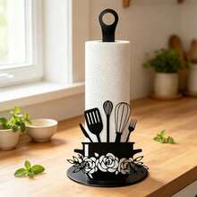 1pc Creative Wooden Exquisite Shovel-Shaped Paper Towel Holder, Black Wooden Kitchen Decor, No Installation Required Paper Towel Roll Rack, Suitable For Dining Table, Bedroom And Other Rustic Style Home Decor, Durable Design - Multicolor - View 2