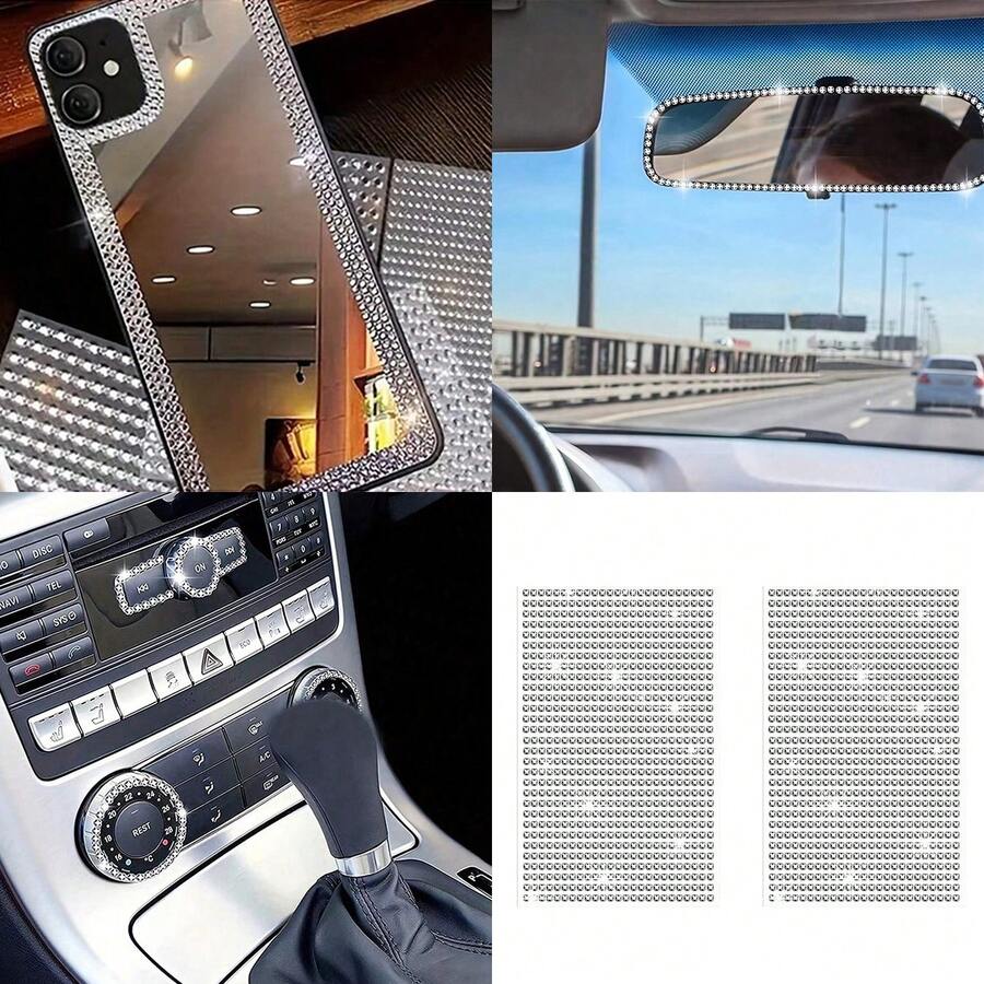 2pcs Shiny Synthetic Crystal Rhinestone Stickers, Suitable For Car/Phone/PC Decorative Stickers Accessories, Decorative Stickers - A - View 1