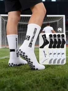 6 Pairs Men's Soccer Socks, Short Thickened Terry Cloth Low-Cut High-Cut Couple Non-Slip Socks, Mid-Calf Athletic Socks, Durable, Autumn Socks - White - View 2