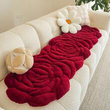 1pc Red Rose Shaped Sofa Cushion, Plush Polyester Fiber Material, Floral Pattern, All Season Anti-Slip Dust-Proof Sofa Cover, Suitable For Living Room/Bedroom Sofa Decoration, Holiday Gift - Red - View 1