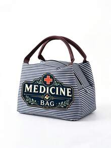 Vintage Medicine Bag, Striped Tote Lunch Bag, Women's Tote Bag, Travel Essential Storage Bag And Laptop Storage Bag, Zippered Toiletry Bag, Portable Work Travel And Home Organization Bag, Large Capacity Striped Storage Bag, Vintage MEDICINE BAG Pattern Decoration, Portable Makeup Bag Suitable For Medical Personnel And Office Workers, Multi-Functional Travel Business Trip Bag For Daily Use, Halloween Gift, Women's Birthday Gift - Multicolor - View 25
