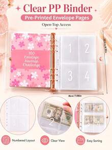 Floral 100-Day Savings Challenge Notebook, Budget Planner Binder With Cash Envelopes And Memo Pages, Daily Planning Financial Goal Savings Organizer, Suitable For Home, Office, Travel, Holiday Gift And Personal Organization Management - Multiple Styles - View 6