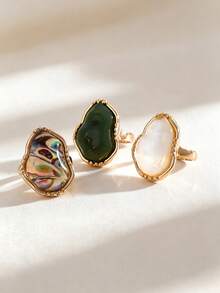1pc Abalone Shell White Shell Minimalist Metal Elegant Personalized Ring For Women Daily Wear - Geometric Shape - View 6