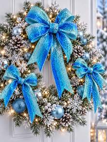 Pita Berkilau Biru Perak 5 Yard, Pita Natal untuk Hadiah, Dekorasi Pohon Natal, Pembungkus Kado - beraneka warna - View 3