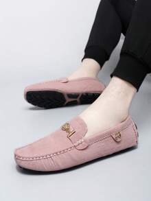 GAISIMA Men's Matte Suede Metal Buckle Loafers, Light Luxury Casual Slip-On Driving Shoes With Perforated Design, Suitable For Daily Business And Dating, Spring/Autumn Style - Pink - View 7