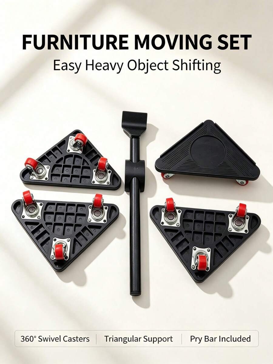 1 Set Furniture Moving Tool Kit, 360° Rotating Red Rubber Single Wheel Furniture Moving Rollers, Labor-Saving Lifting Tool, Suitable For Sofas, Refrigerators, Cabinets And Heavy Furniture Items, Floor-Friendly, Easy Position Adjustment - Moving Tools - View 1