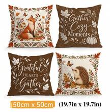 4pcs/1pc Autumn Fox & Hedgehog Animal Pattern Pillow Case, Single-Sided Print Pillow Case, Suitable For Living Room, Bedroom, Home Decor, All Season Pillow Case - Multicolor - View 14