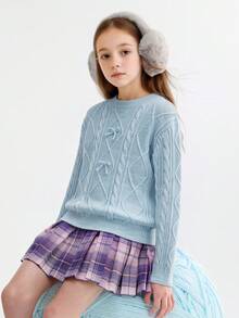 Balabala Girls Cute Soft Knit Sweater Pullover Jumper Casual Versatile Top For Tween Girl Winter Daily Wear - Blue Tint - View 2
