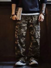 1件男士牛仔褲，多口袋設計，寬鬆版型，挺括面料，百搭風格，適合日常穿著 - 彩色 - 查看 2