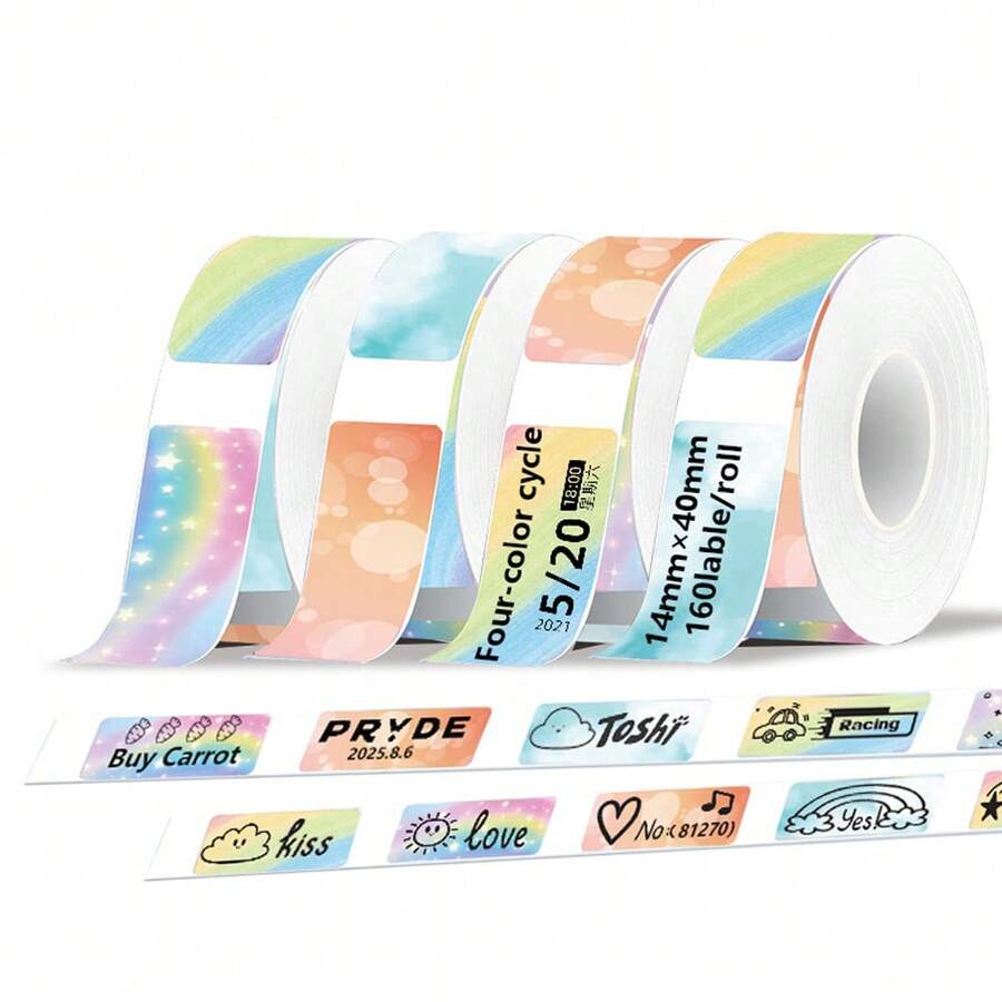 Label Printer Sticker 14*40mm Label Color Series Thermal Printing Paper 160 Sheets/Roll Suitable For P11/P12/D30/HP1 Label Machine - 14x40mm - View 1