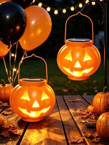 1PC Halloween Solar Iron‑Craft Pumpkin Lantern, Hanging LED Ambient Light, Weather‑Resistant Outdoor Decor Lamp For Garden Yard Patio Porch, Holiday & Theme Party Ornament - Multicolor - View 1