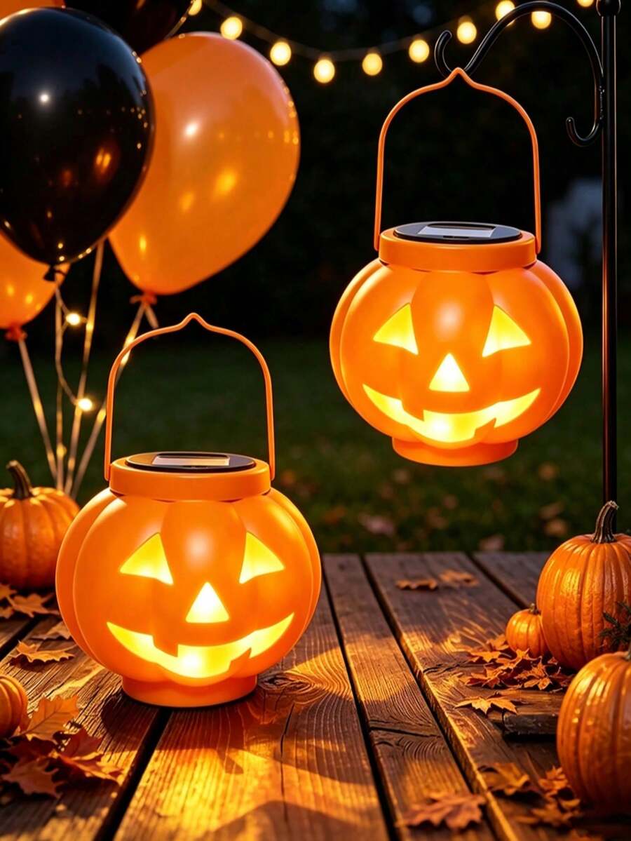 1PC Halloween Solar Iron‑Craft Pumpkin Lantern, Hanging LED Ambient Light, Weather‑Resistant Outdoor Decor Lamp For Garden Yard Patio Porch, Holiday & Theme Party Ornament - Multicolor - View 1
