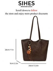 1pc Solid Color PU Leather New Women's Backpack, Fashionable Large Capacity Tote Bag, Zipper Closure, Dual Handles, Suitable For Commuting, Shopping, Dating, Outings - Coffee - View 5