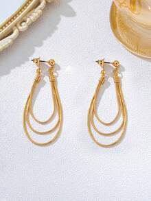 1 Pair Minimalist Elegant Multi-Layer Snake Chain Long Tassel Earrings For Women, Suitable For Daily Wear, Banquet, Date And Party Jewelry - Gold - View 2