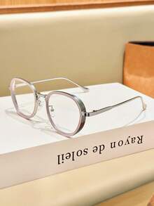 1PC Unisex Round Cat Eye Frame Glasses, Contrast Color Elegant Luxury Metal Decor, Y2K Sweet Cool Retro Street Minimalist Fashion Eyewear Frame For Vacation - Clear - View 4
