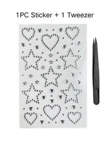 1pc/1set Pearl & Rhinestone Combination Decorative Stickers, Comes With Exclusive Tweezers, Heart & Star Shapes, 3D Embossed Texture, Self-Adhesive Backing, Decoration Patches For Phone, Earphones, Laptop, - Heart and Star - View 10