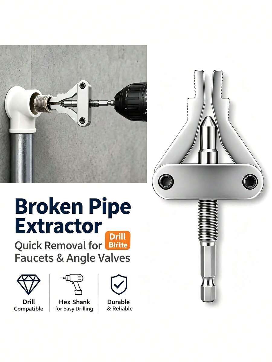 1pc Broken Pipe Extraction Tool, Damaged Pipe Thread Extractor, Drill Bit Broken Wire Remover, Rusted Faucet Broken Pipe Integrated Removal Tool, Easily Remove Broken Pipes From Holes, Effectively Remove Damaged Parts On Rusted Threads, Protect Walls And Existing Threads, Provide Convenient Broken Pipe Removal Service For Home Repair